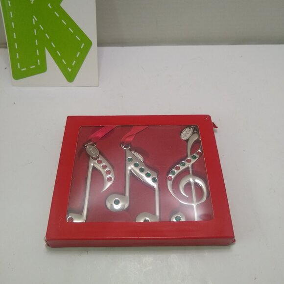 Christmas Ornament 2021 - Set of 3 Musical Notes Silver Christmas Ornament - Han - Picture 2 of 3